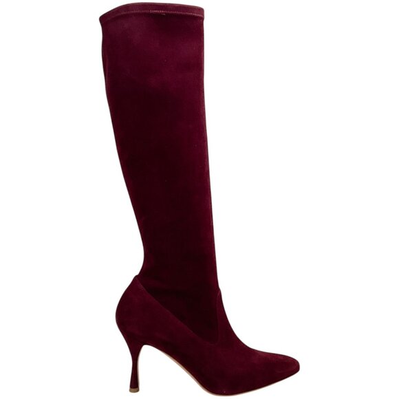 Manolo Blahnik Dark Red Suede Pamfilo 90 Boots - Picture 2 of 12